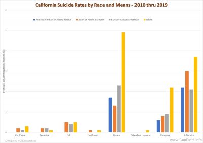 California Suicide Rates by Race and Means - 2010 thru 2019