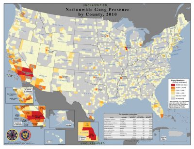 Gang presence map by county 2011